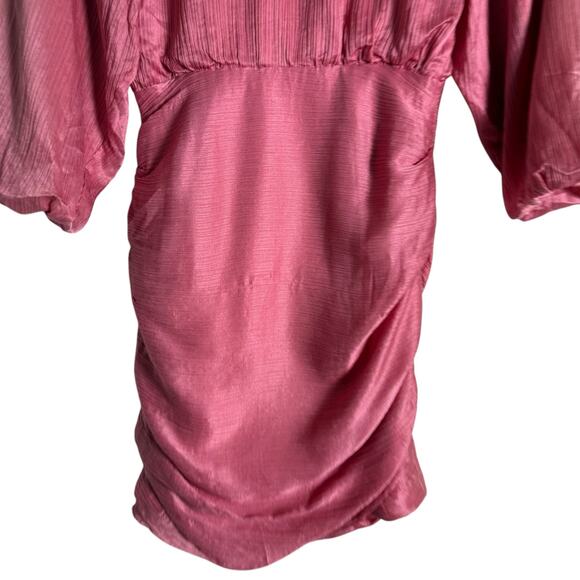 Veronica Beard Gracelynn Pink Ruched Satin Balloon Sleeve Mini Dress Size 0 - Picture 15 of 16